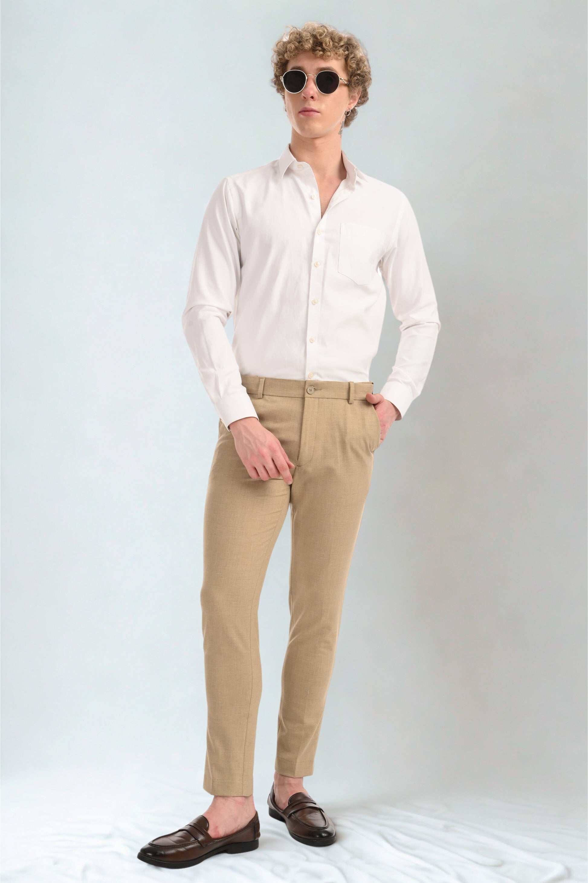 Omniwear Automatic Series – Beige Mélange Ankle Fit 4-Way Stretch Trousers - IVYN