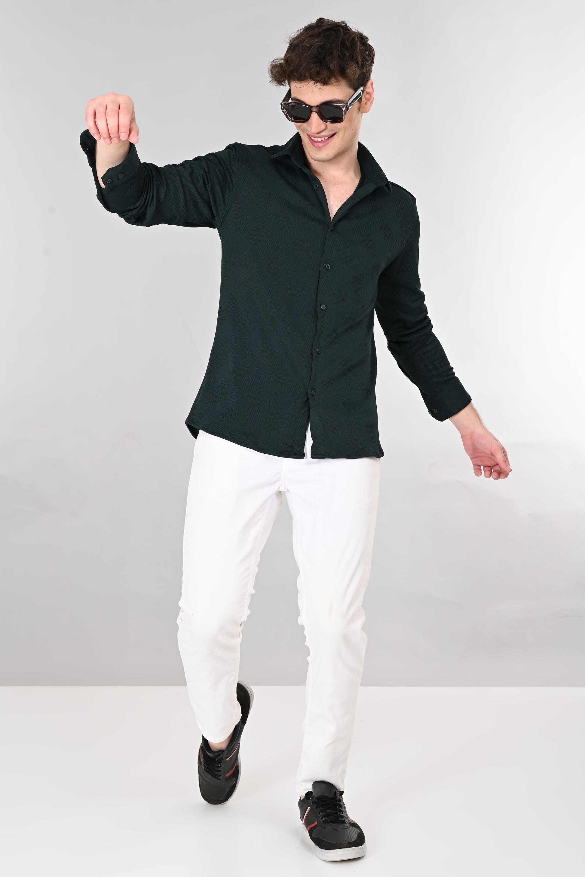 Dark Green Jakarta 4-Way Stretch Textured Shirt - IVYN