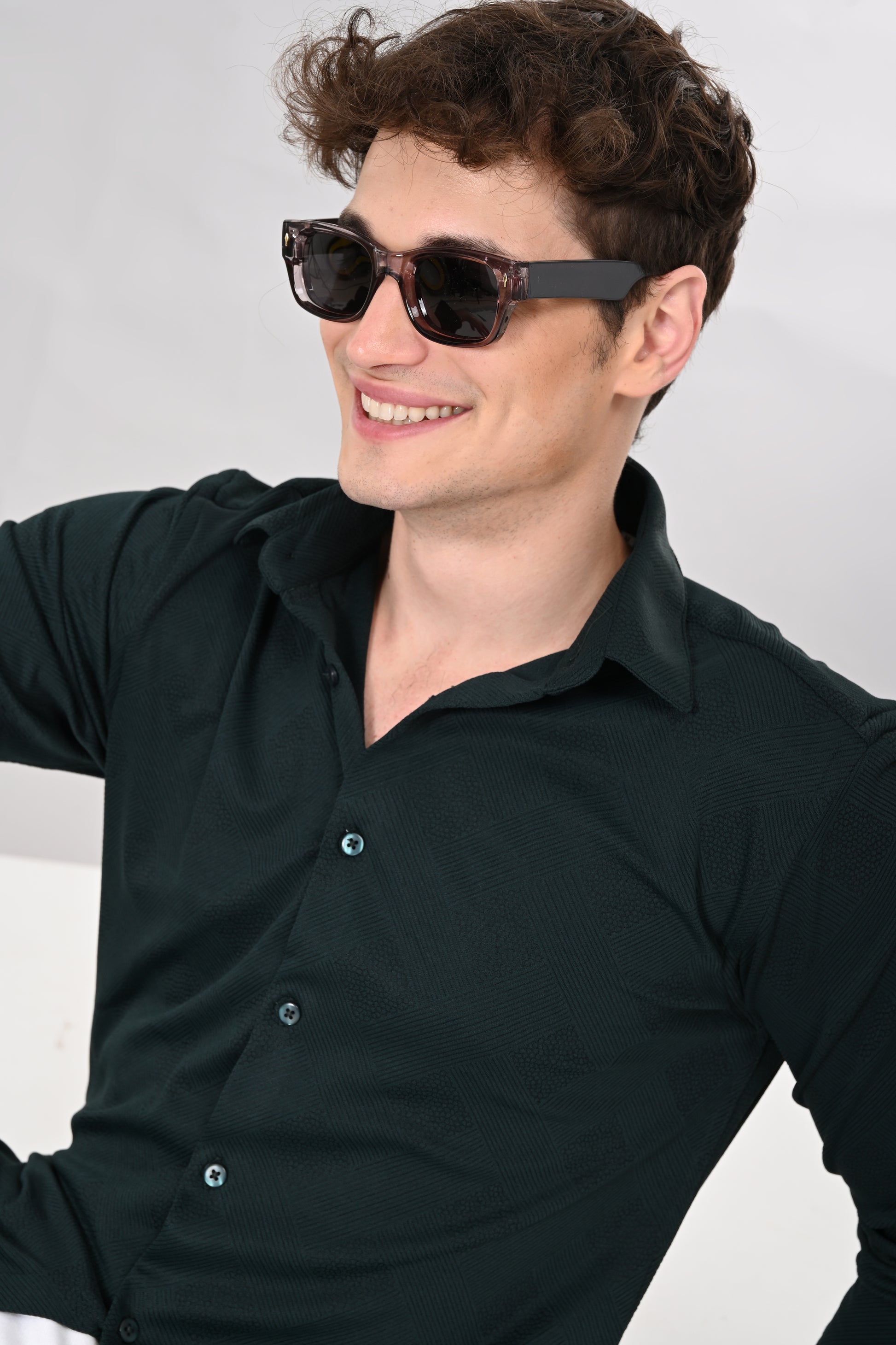 Dark Green Jakarta 4-Way Stretch Textured Shirt - IVYN