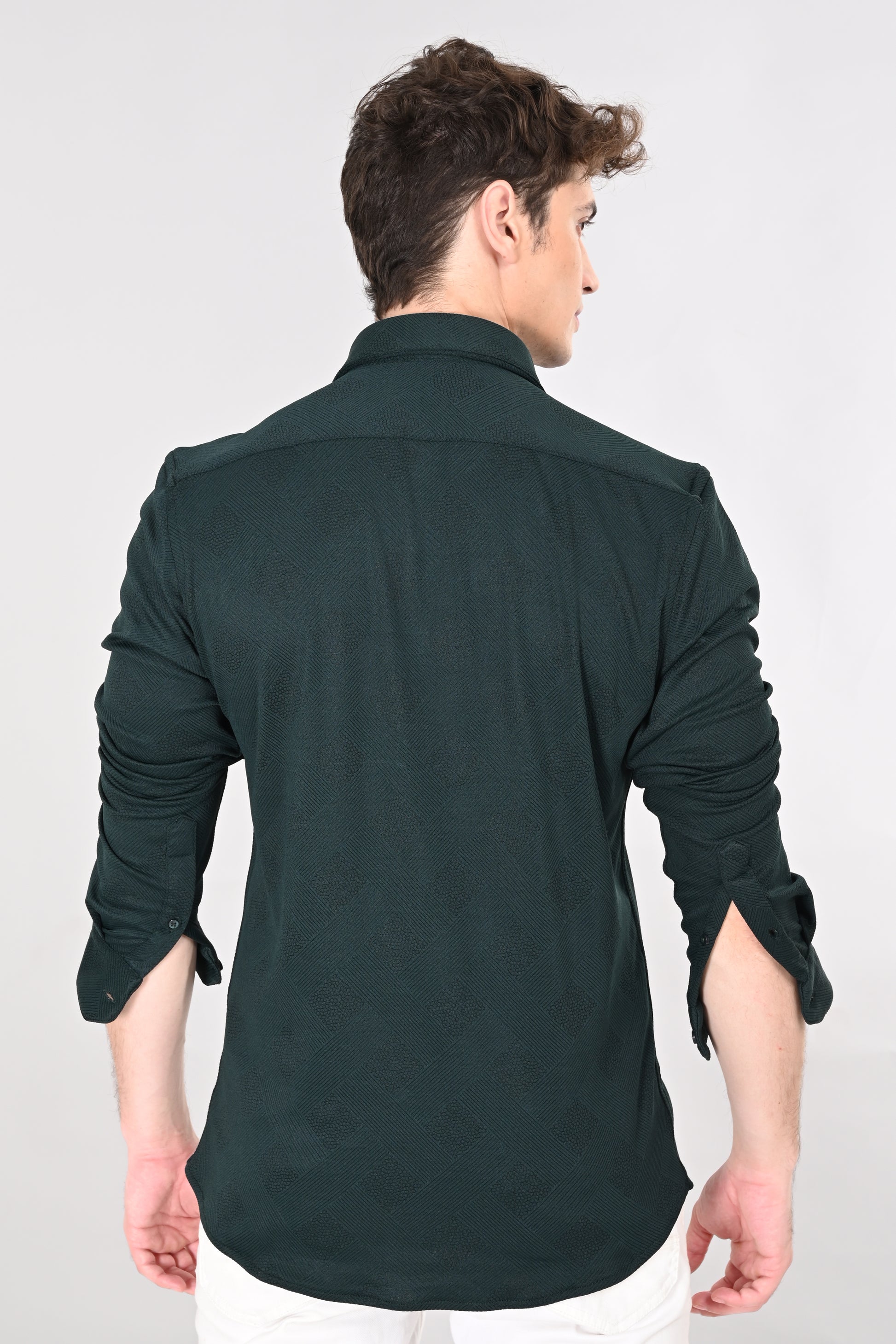 Dark Green Jakarta 4-Way Stretch Textured Shirt - IVYN