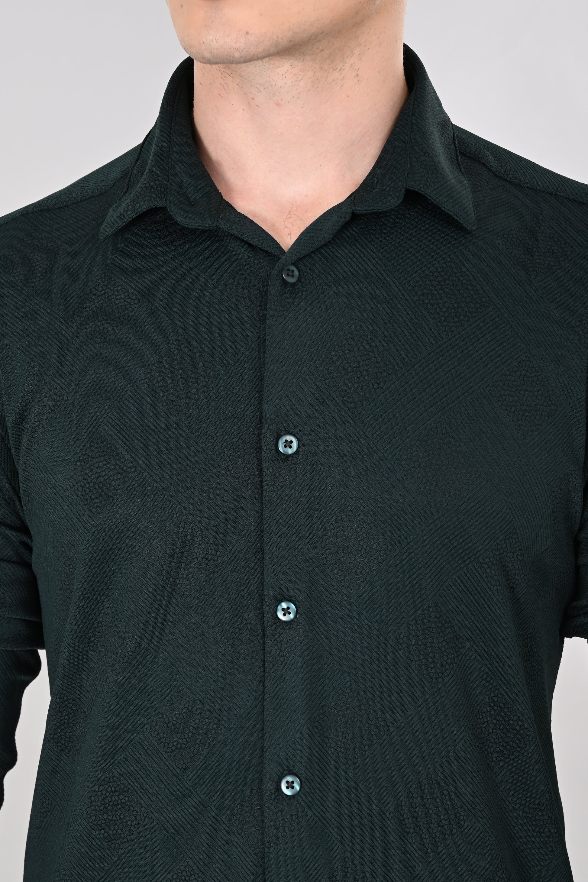 Dark Green Jakarta 4-Way Stretch Textured Shirt - IVYN