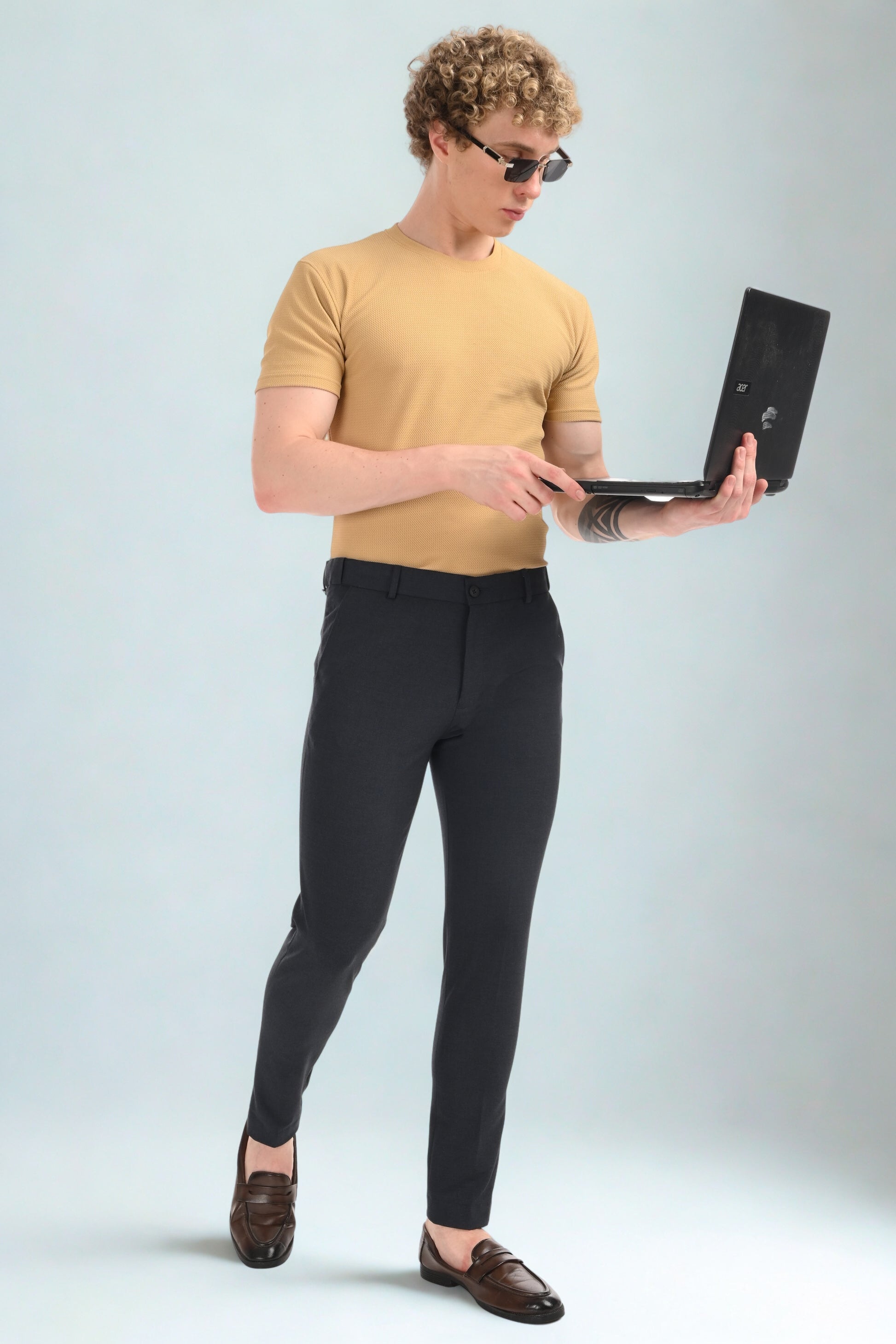 Omniwear Automatic Series – Steel Blue Mélange Ankle Fit 4-Way Stretch Trousers - IVYN