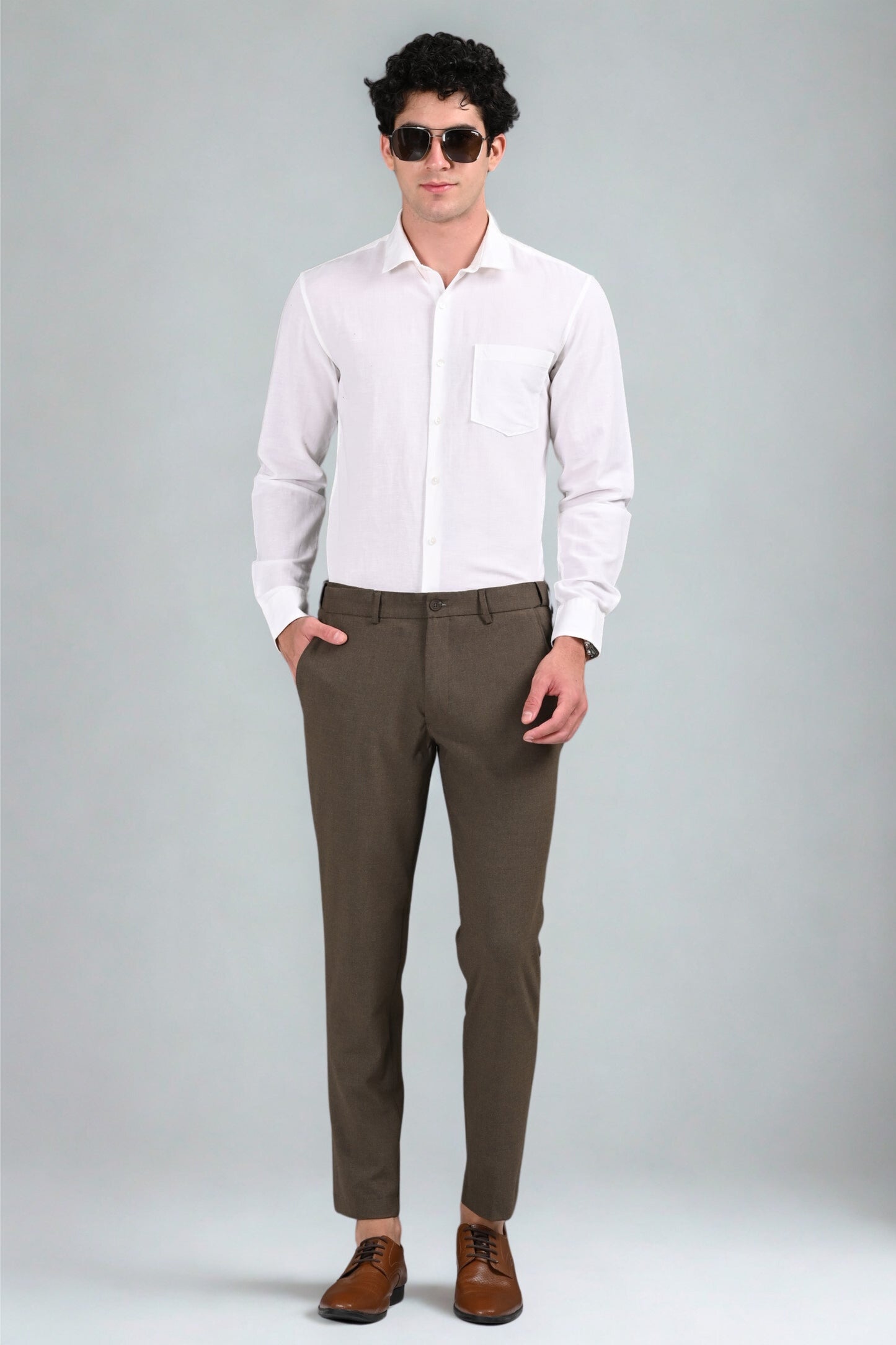 Omniwear Automatic Series – Rich Brown Mélange Ankle Fit 4-Way Stretch Trousers - IVYN