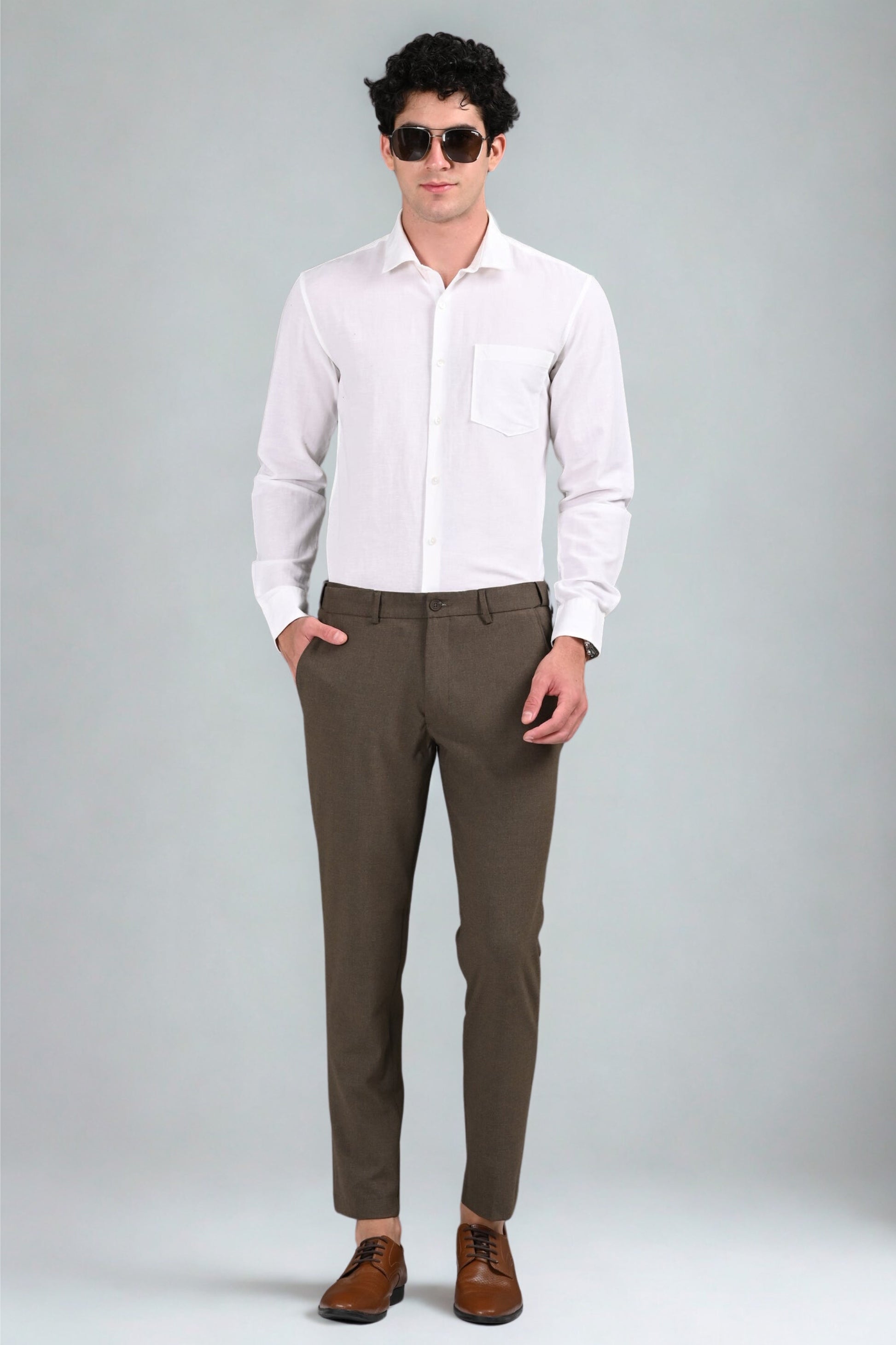 Omniwear Automatic Series – Rich Brown Mélange Ankle Fit 4-Way Stretch Trousers - IVYN