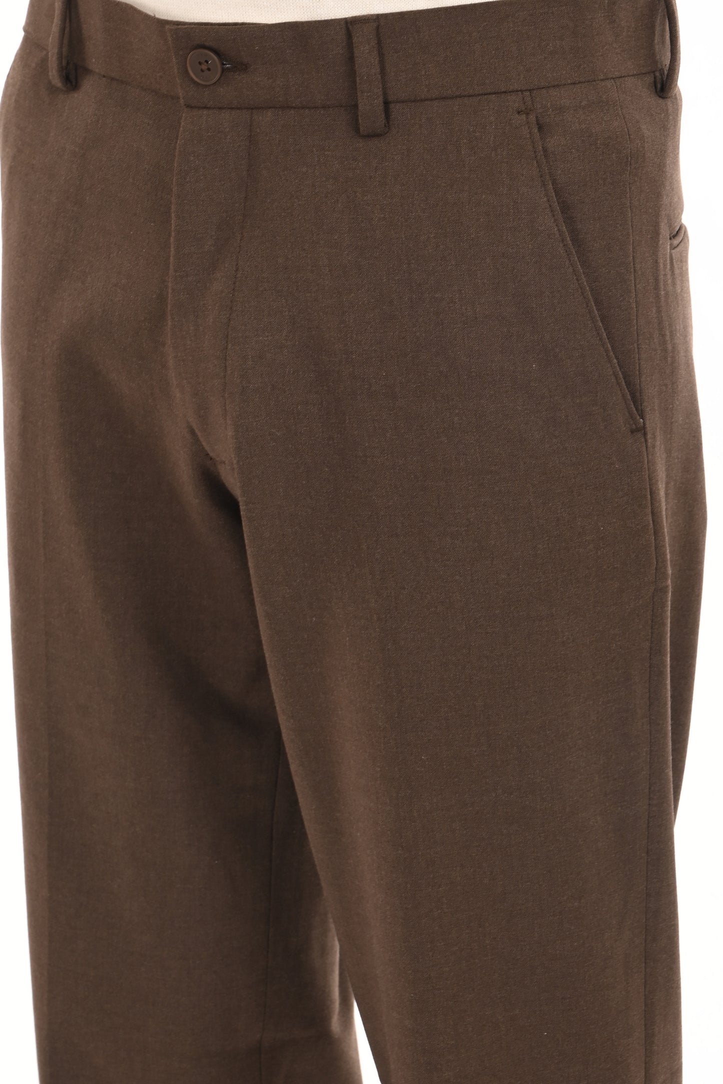 Men's Elegant Straight Fit 4-Way Stretch Lycra Trousers - Chestnut Brown - IVYN