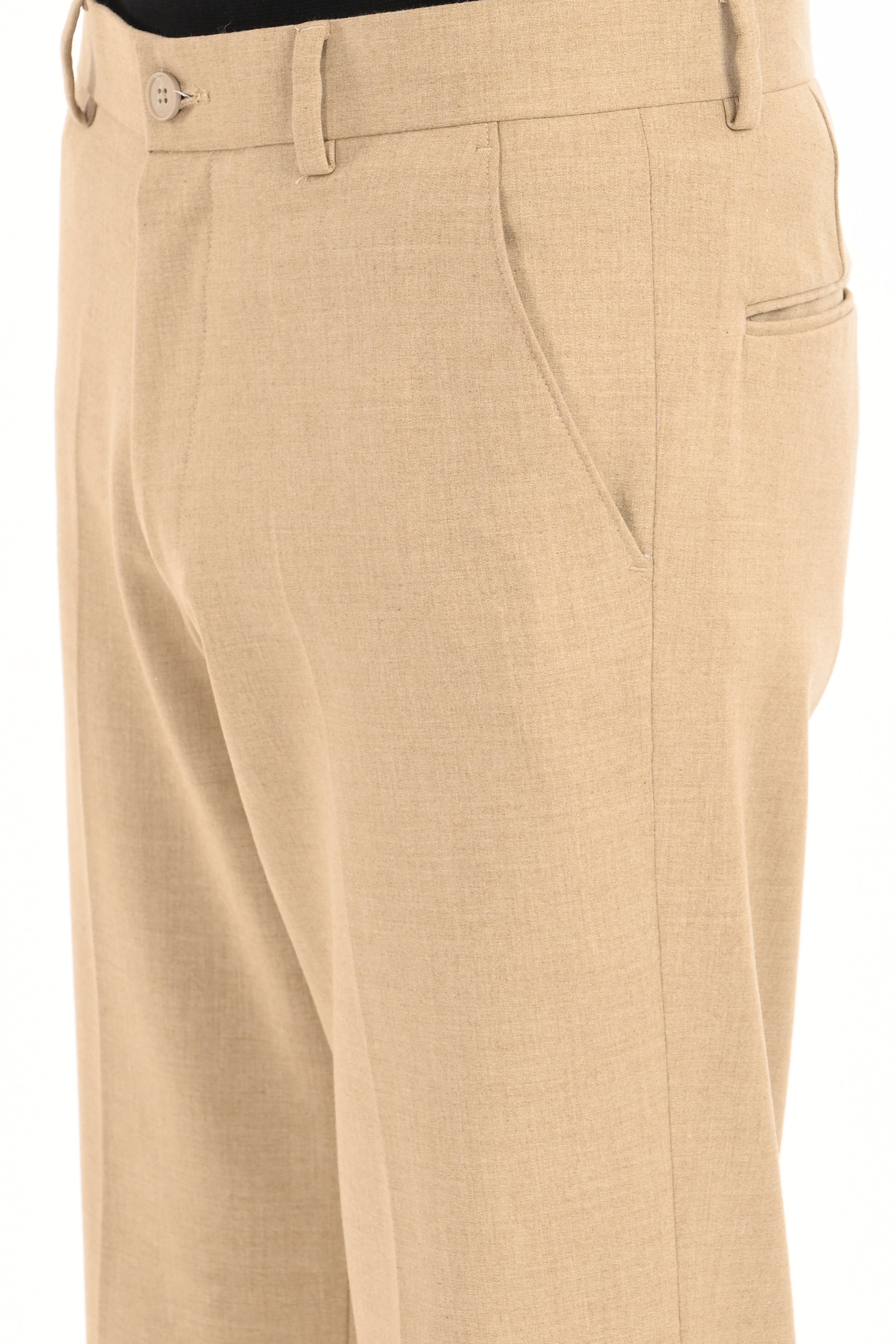 Men's Elegant Straight Fit 4-Way Stretch Lycra Trousers - Sand Beige - IVYN