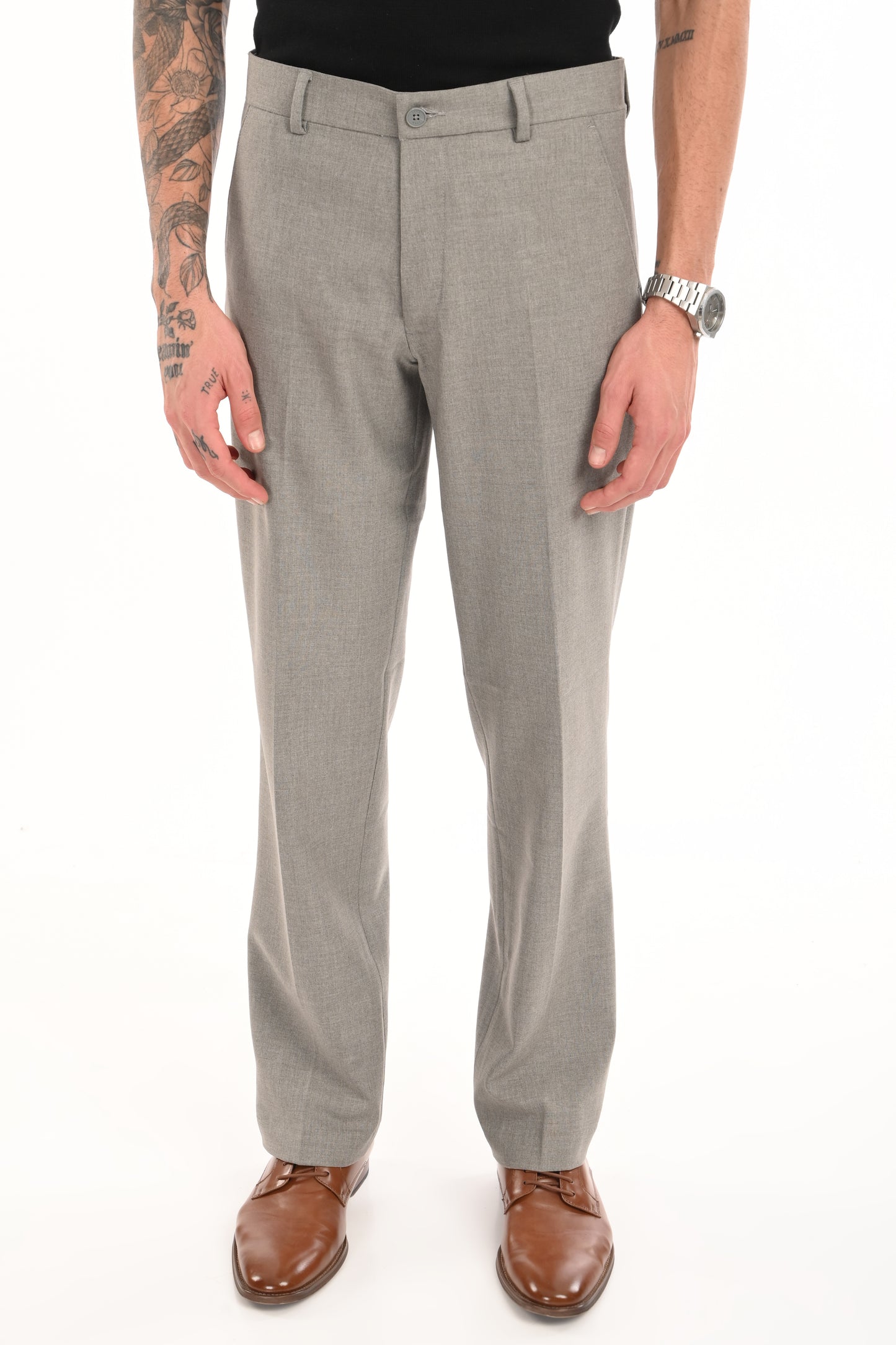 Men's Elegant Straight Fit 4-Way Stretch Lycra Trousers - Ash Grey - IVYN