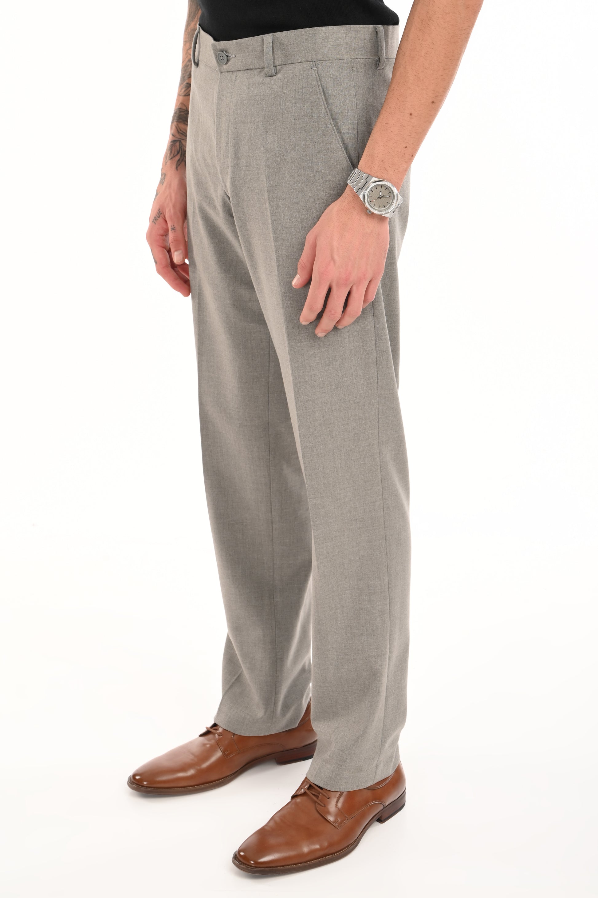 Men's Elegant Straight Fit 4-Way Stretch Lycra Trousers - Ash Grey - IVYN