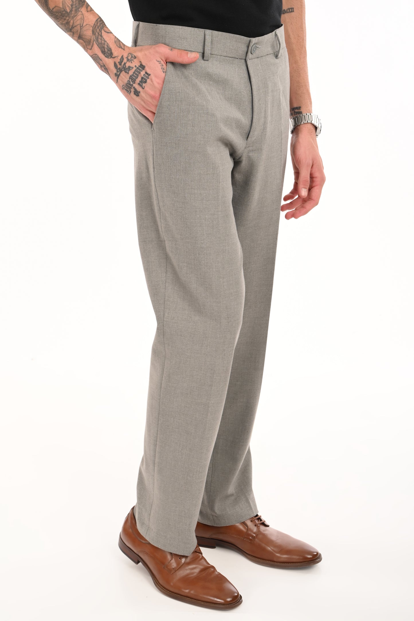 Men's Elegant Straight Fit 4-Way Stretch Lycra Trousers - Ash Grey - IVYN