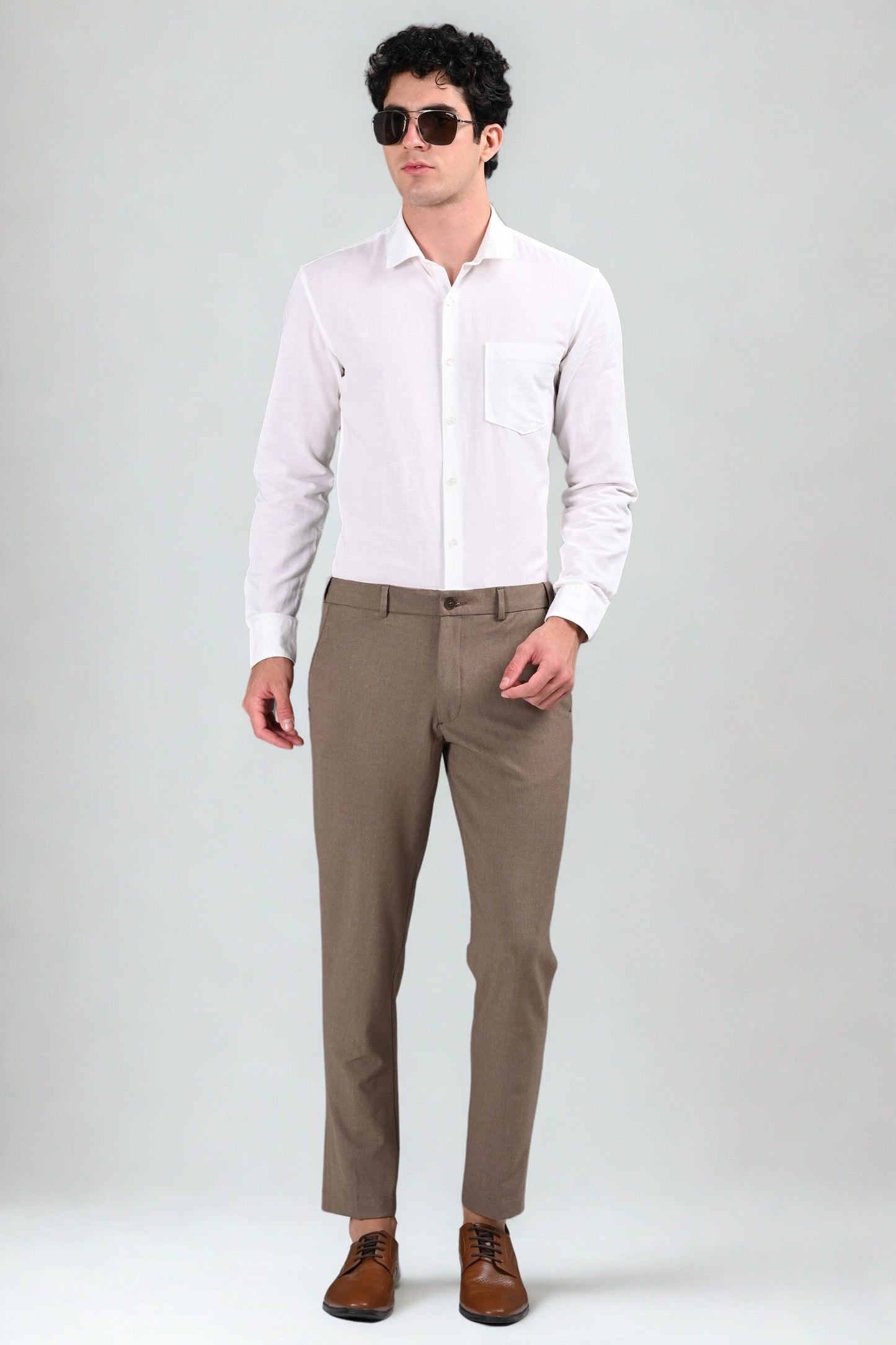 Omniwear Automatic Series – Taupe Brown Mélange Ankle Fit 4-Way Stretch Trousers - IVYN