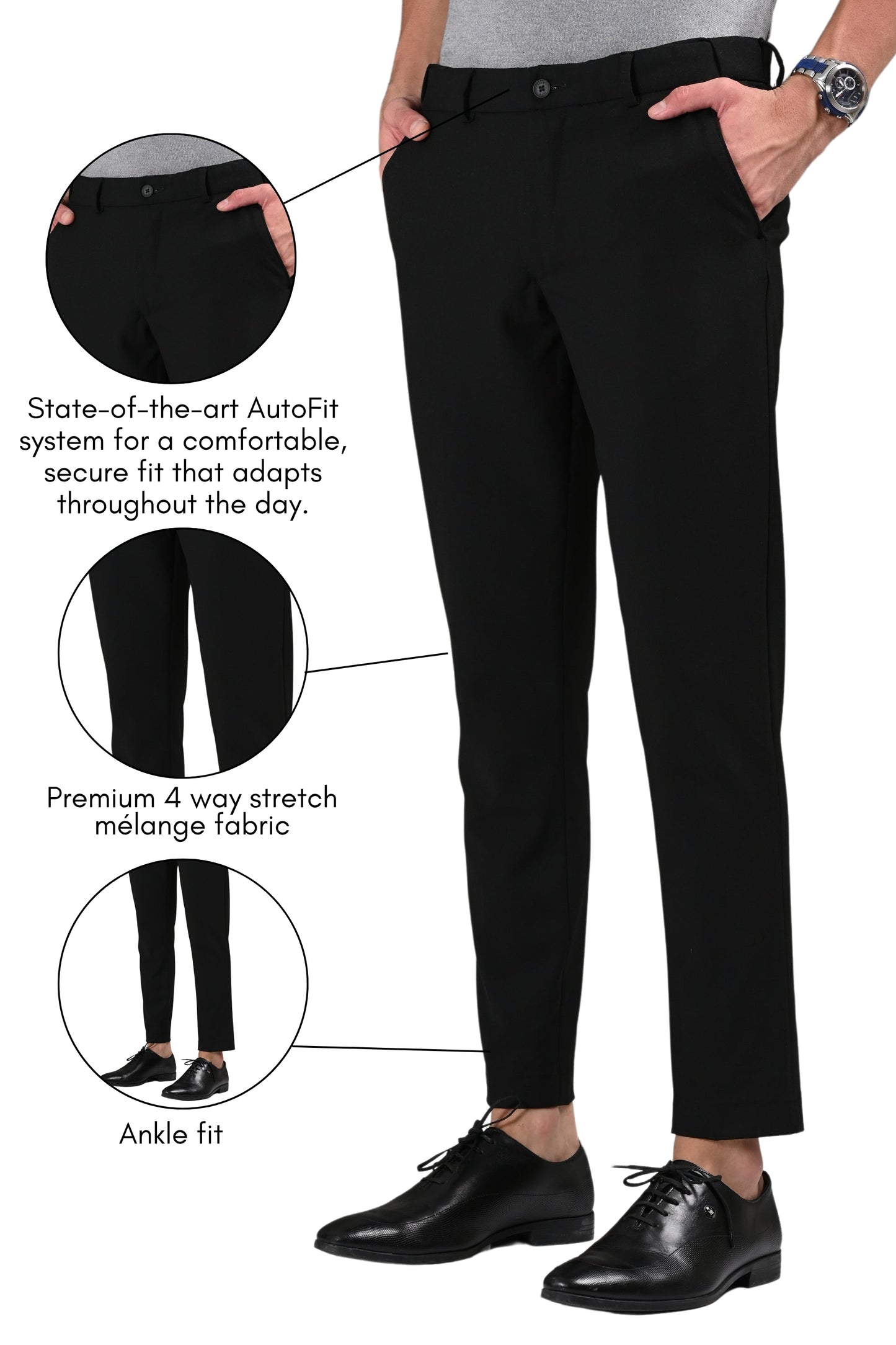 Omniwear Automatic Series – Grey Ankle Fit 4-Way Stretch Trousers - IVYN