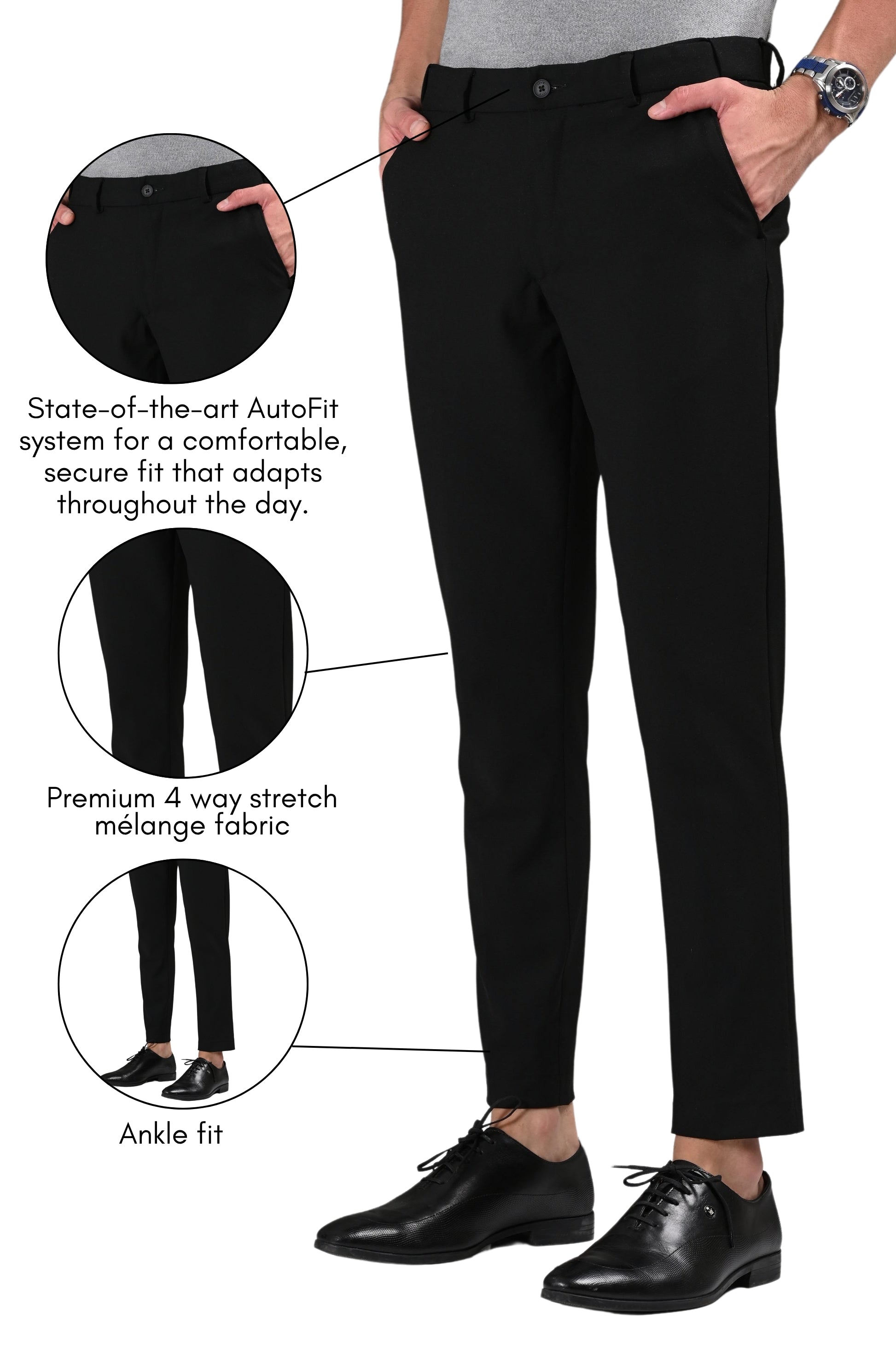 Omniwear Automatic Series – Grey Ankle Fit 4-Way Stretch Trousers - IVYN