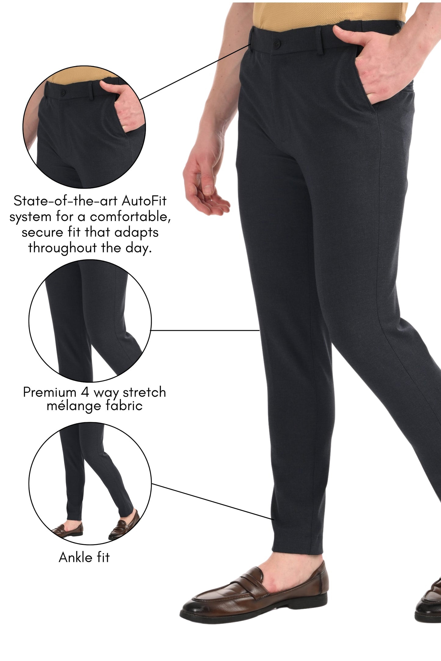 Omniwear Automatic Series – Steel Blue Mélange Ankle Fit 4-Way Stretch Trousers - IVYN