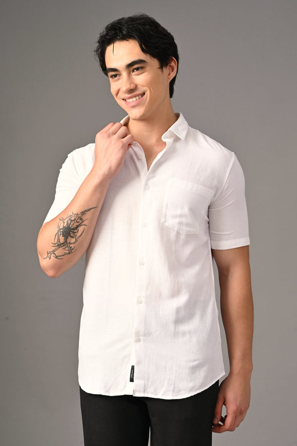 IVYN Pure Linen Half Sleeve Shirt White - Front