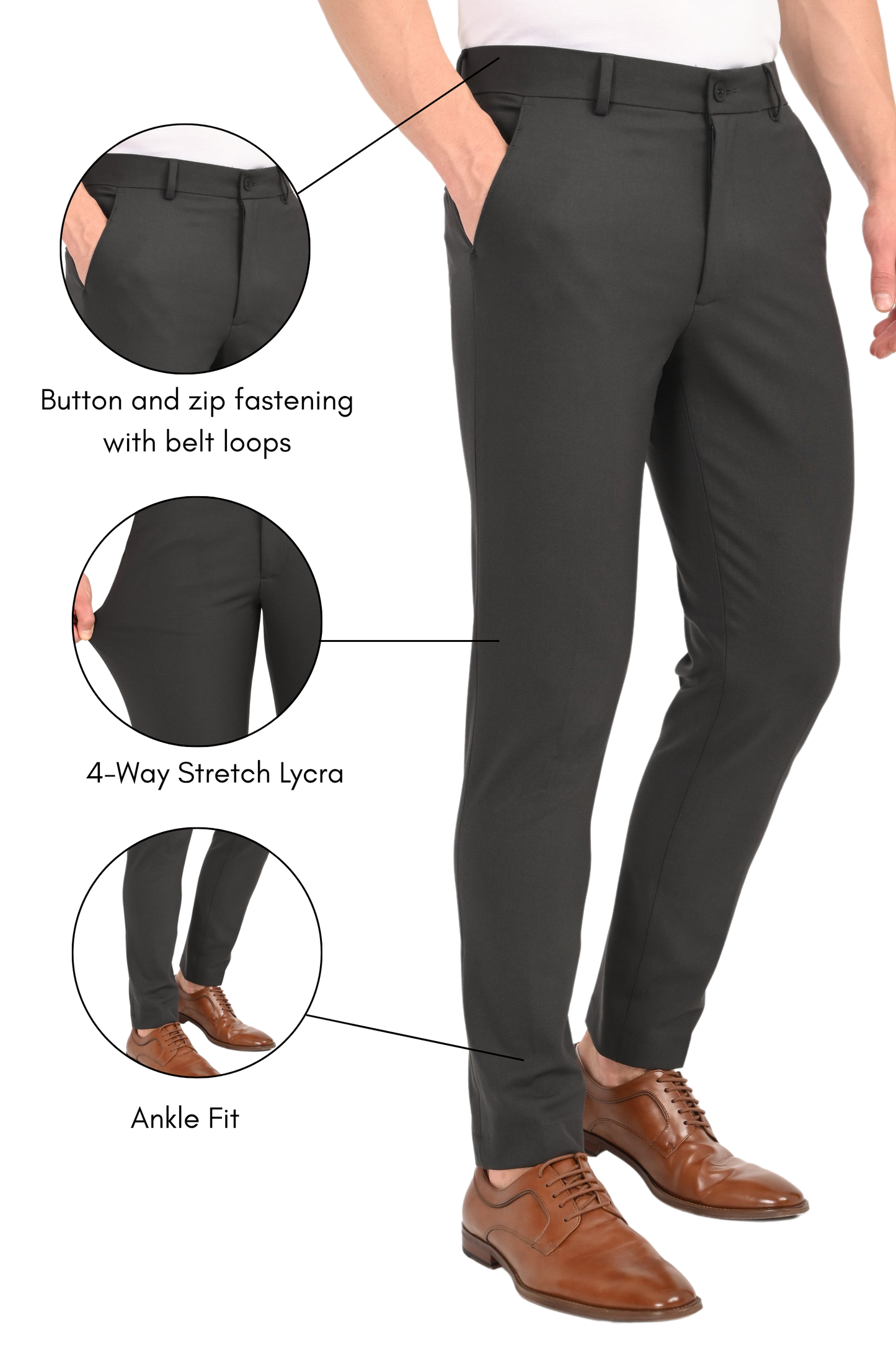 Charcoal Black – Ankle Fit 4-Way Stretch Formal Trouser