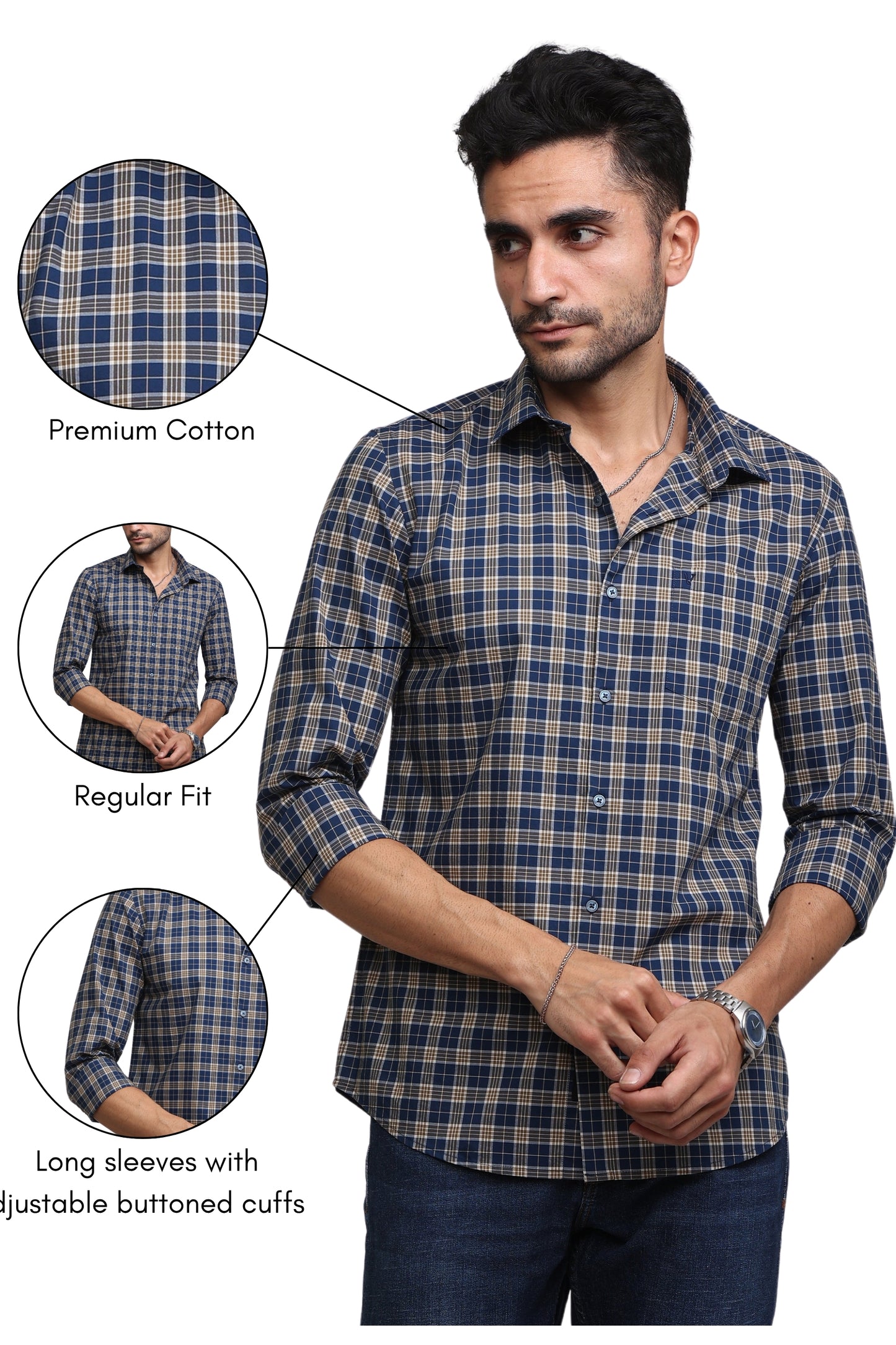 Navy Blue & White Check Shirt
