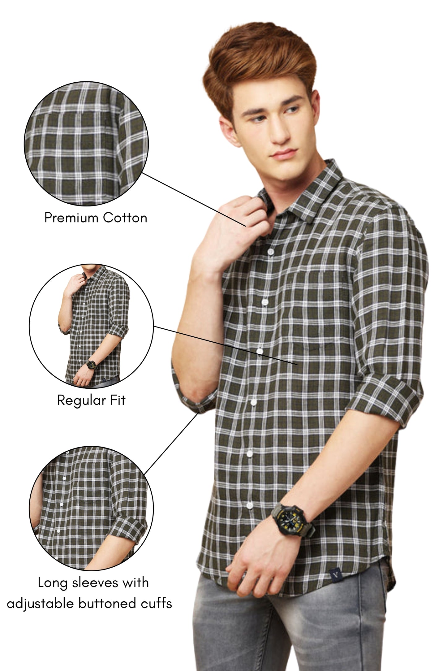 Olive Green & White Cotton Shirt