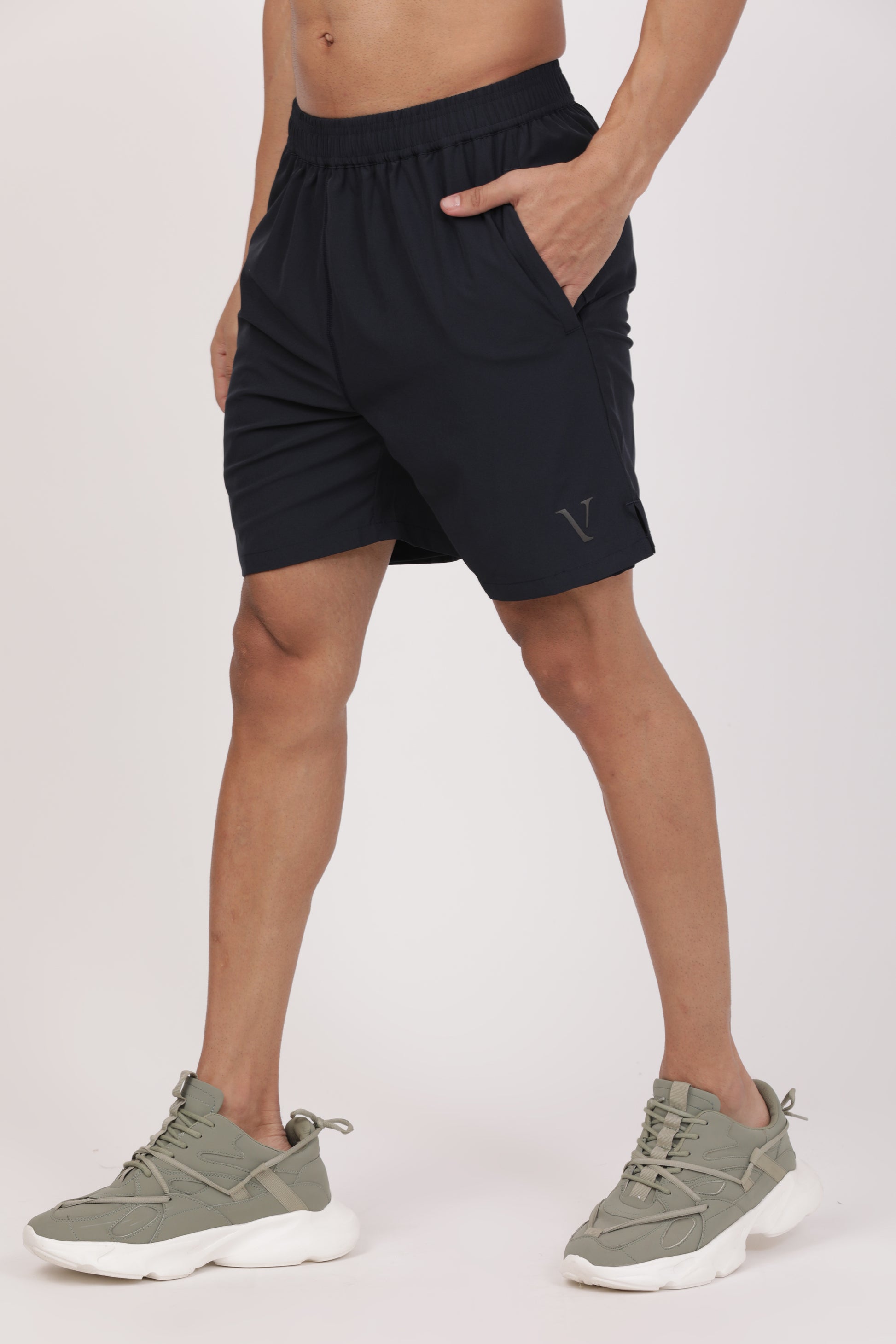 Men’s Navy Dual-Layer Performance Shorts – 4-Way Stretch Jersey - IVYN