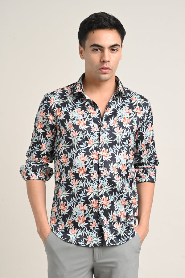 Stretch Cotton Floral Shirt - Midnight Floral Black (image 2)