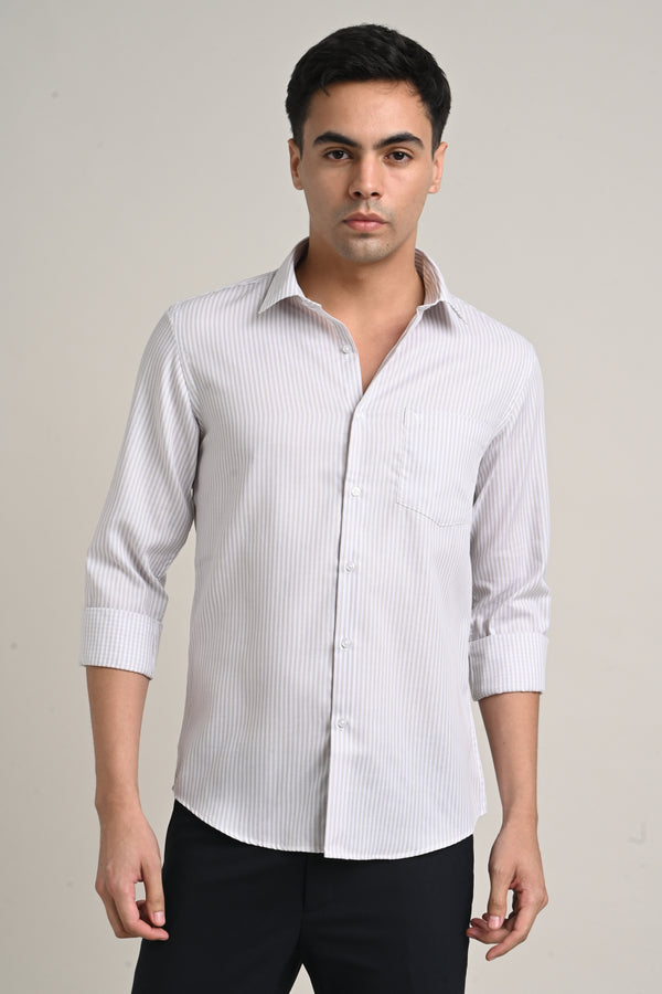 Stretch Cotton Pinstripe Shirt - Soft Grey (image 1)