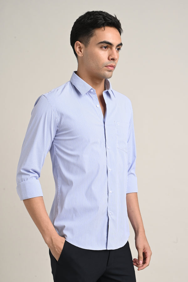 Stretch Cotton Pinstripe Shirt - Sky Blue (image 2)