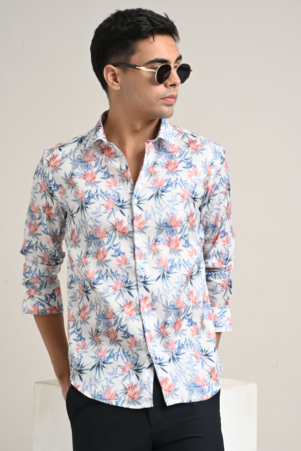 Stretch Cotton Floral Shirt - Soft Peach Bloom (image 2)
