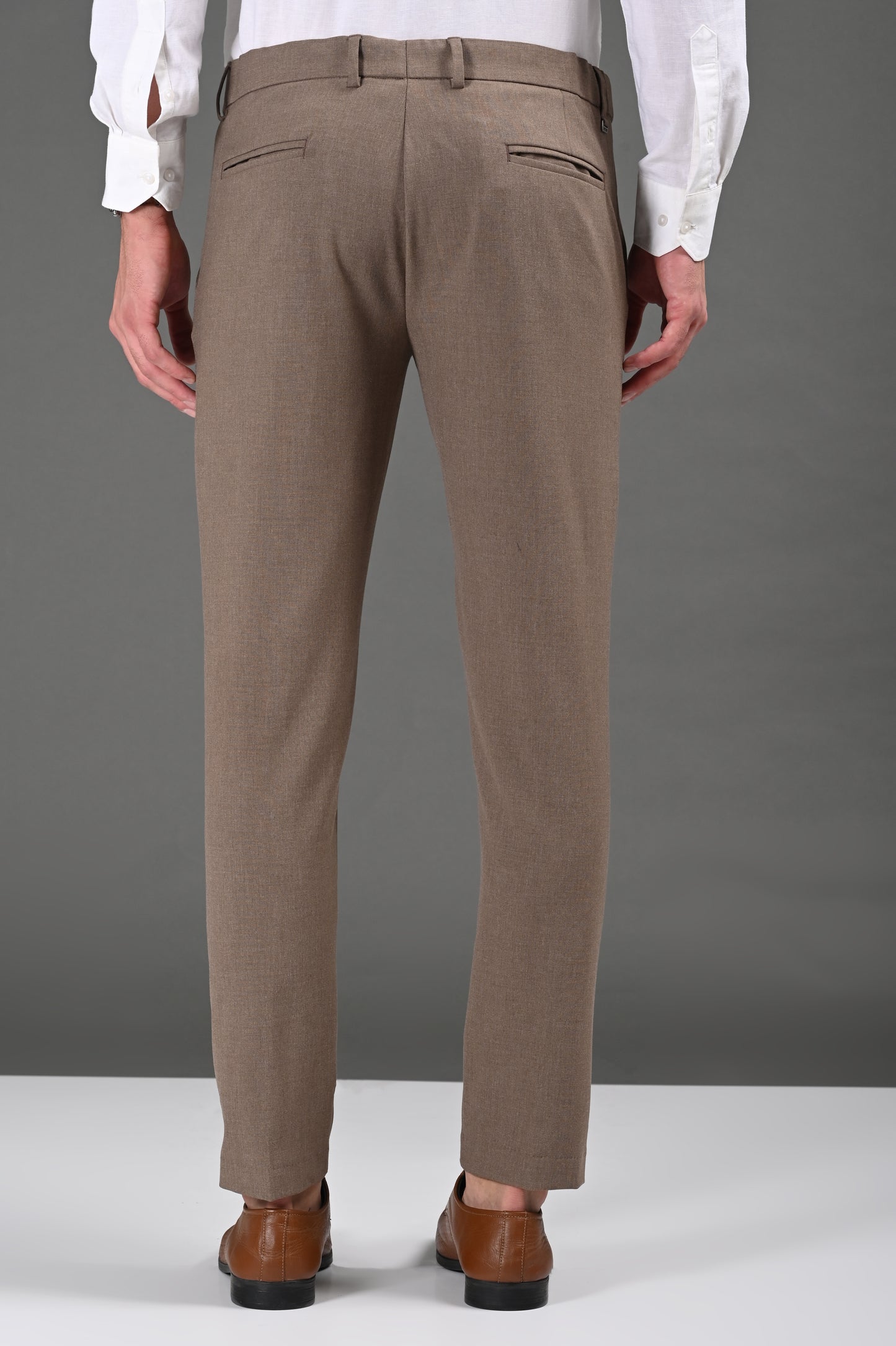 Omniwear Automatic Series – Taupe Brown Mélange Ankle Fit 4-Way Stretch Trousers - IVYN