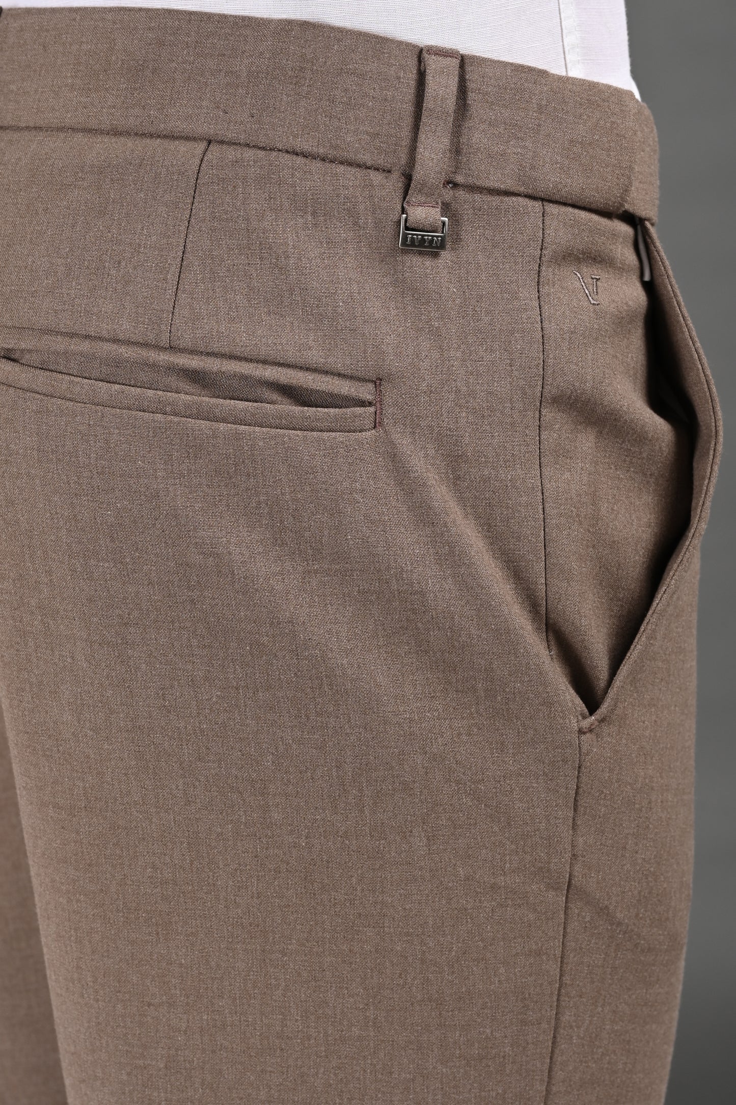 Omniwear Automatic Series – Taupe Brown Mélange Ankle Fit 4-Way Stretch Trousers - IVYN