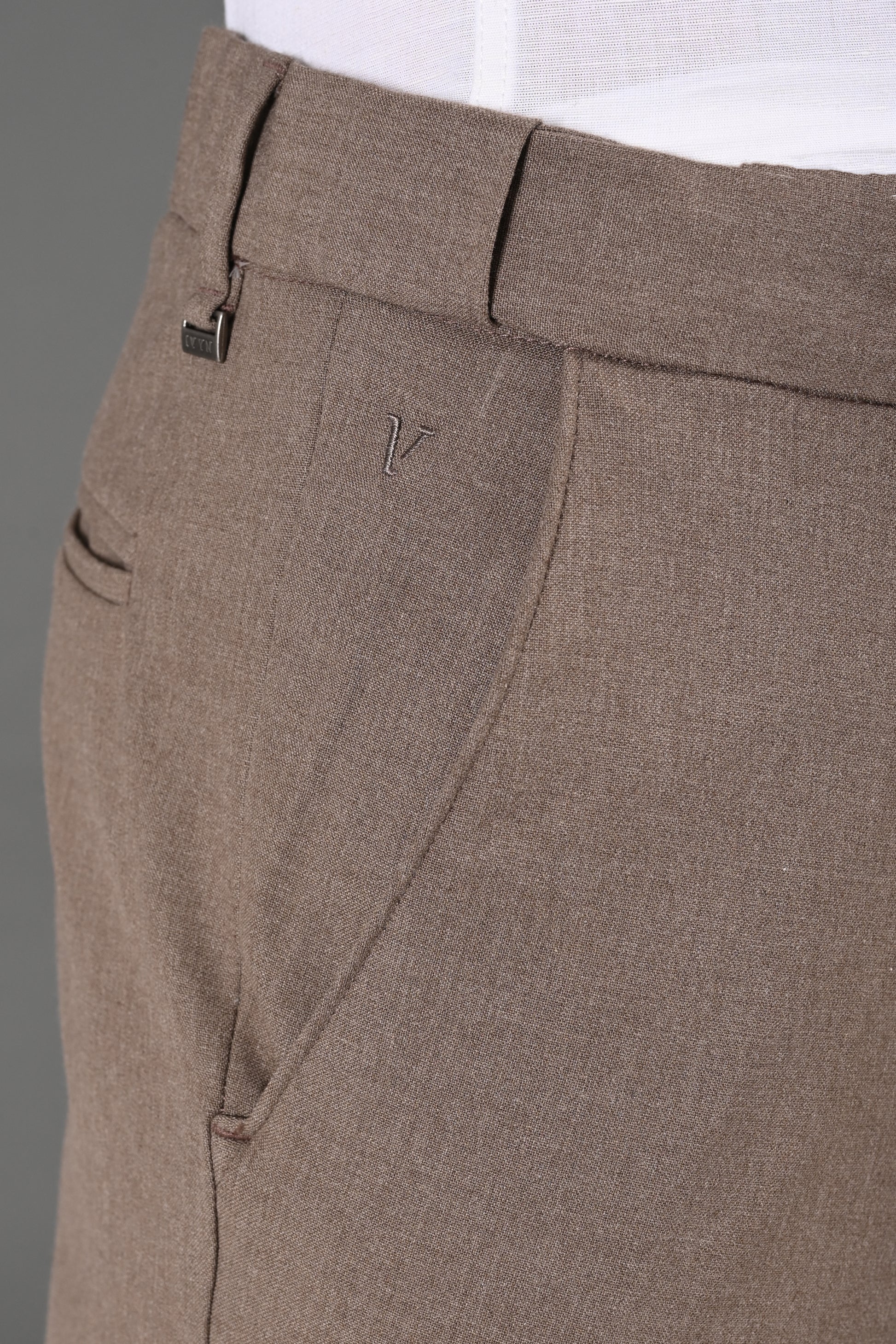 Omniwear Automatic Series – Taupe Brown Mélange Ankle Fit 4-Way Stretch Trousers - IVYN