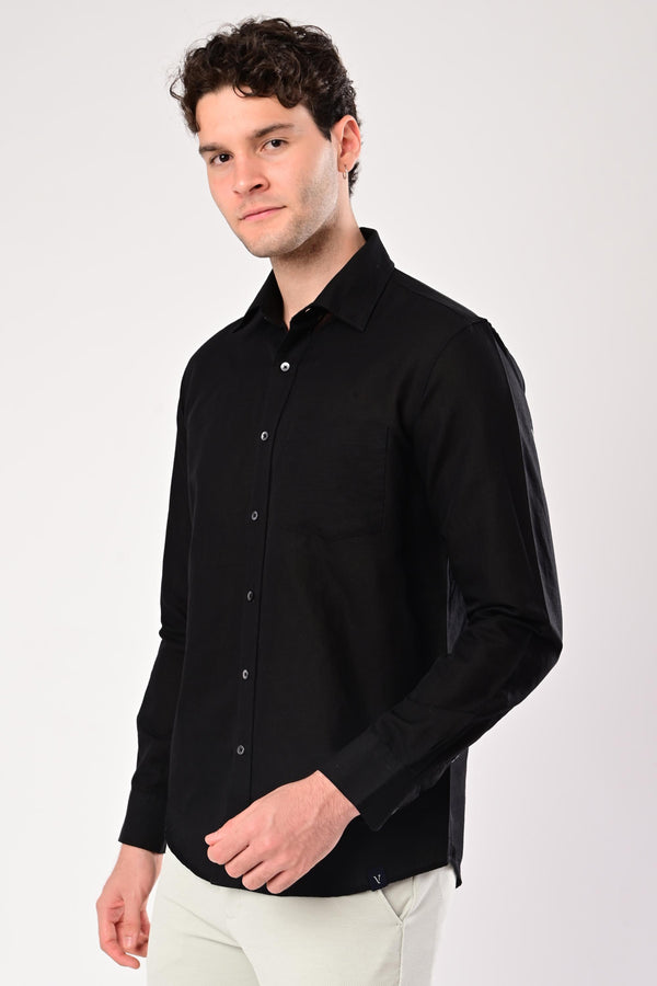 Premium Cotton Linen Shirts - Midnight Black (image 2)