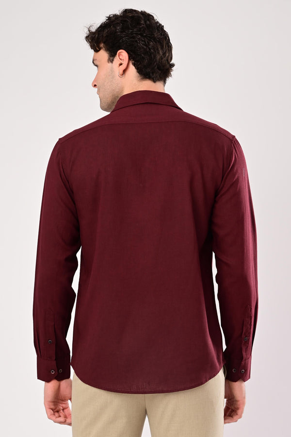 Premium Cotton Linen Shirts - Deep Wine (image 1)