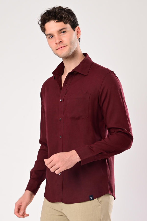 Premium Cotton Linen Shirts - Deep Wine (image 2)