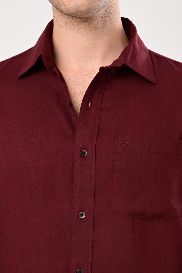 Premium Cotton Linen Shirts - Deep Wine alternate view