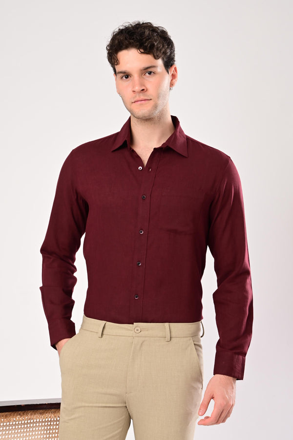 Premium Cotton Linen Shirts - Deep Wine