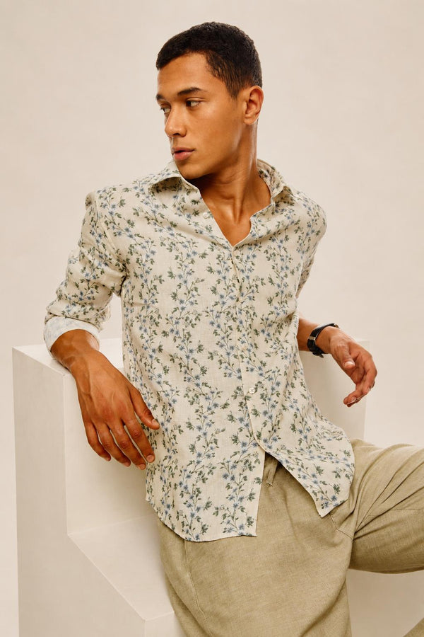Arden Pure Linen Botanical Shirt — Natural Ivory