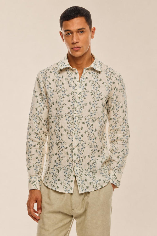 Arden Pure Linen Botanical Shirt — Natural Ivory