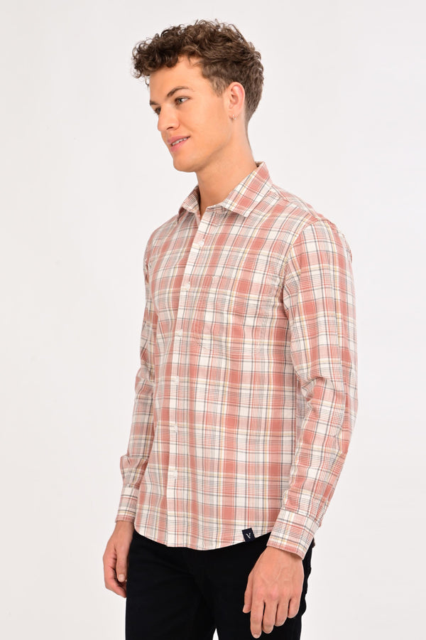 Smart Casual Plaid Shirt - Coral Sand (image 2)