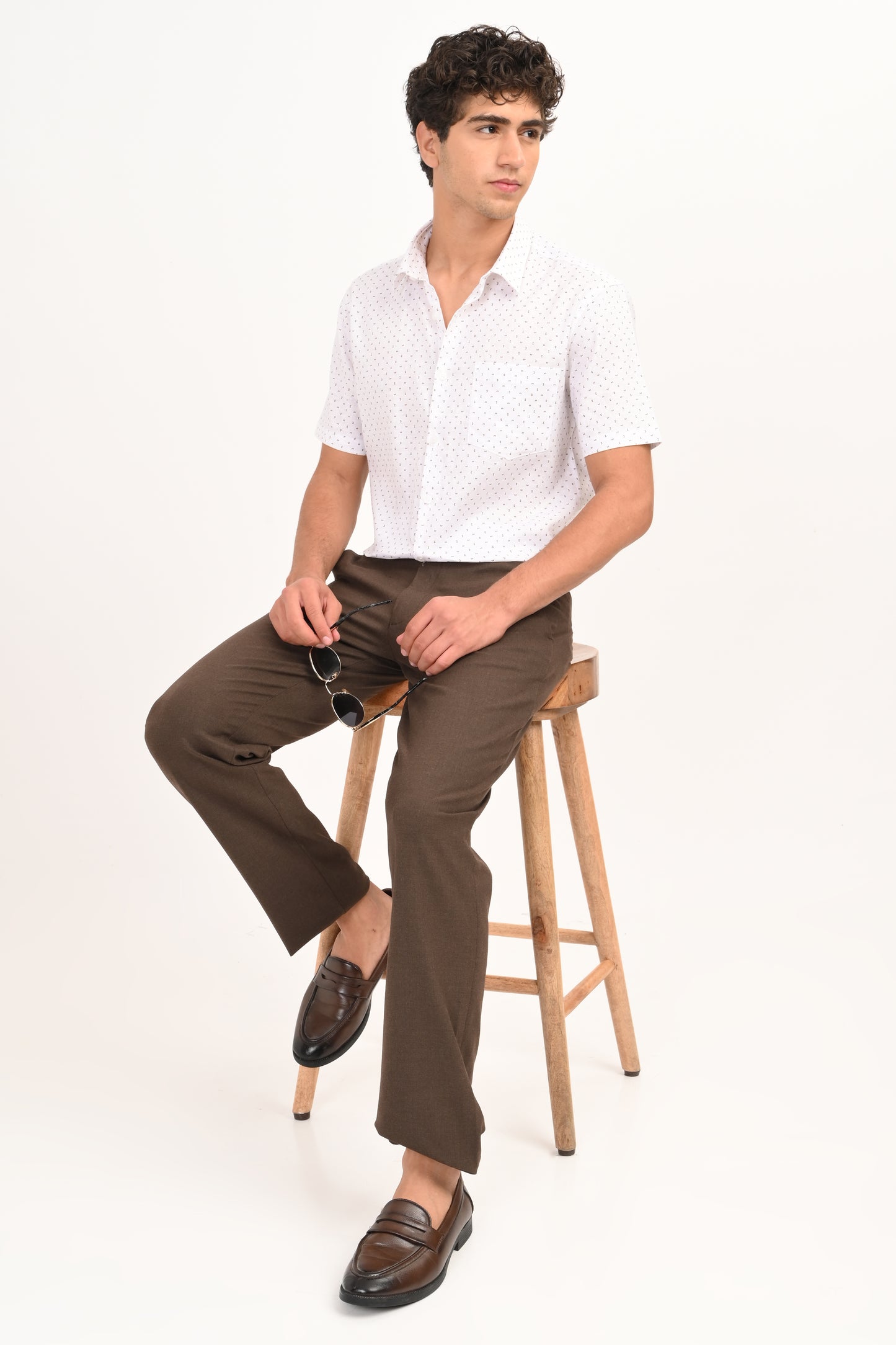 White Printed Half Sleeve Casual Shirt - IVYN