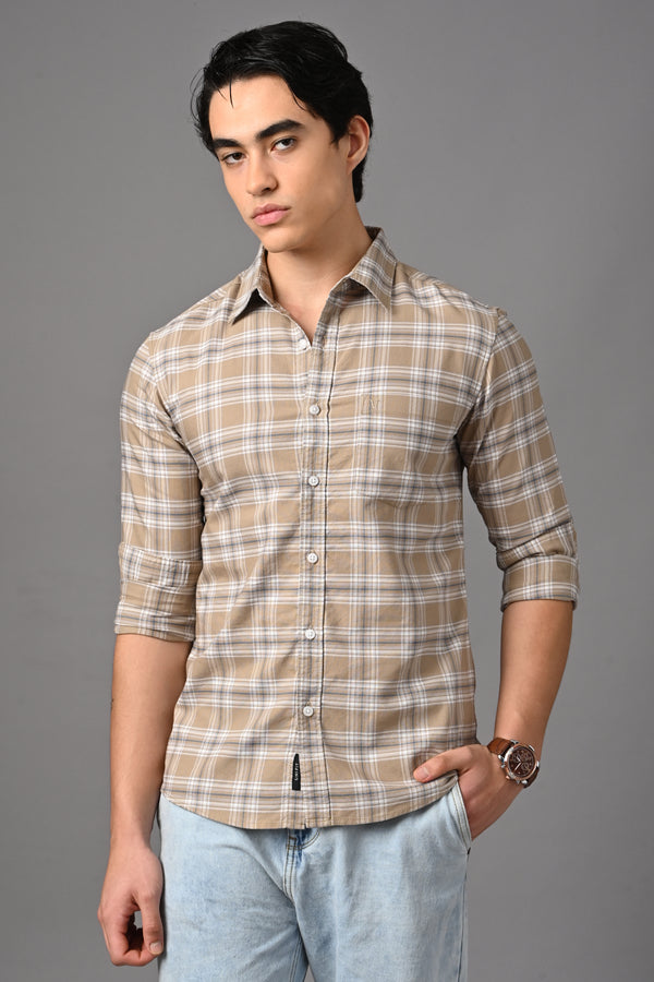 Checked Cotton Casual Shirt - Beige Sand alternate view