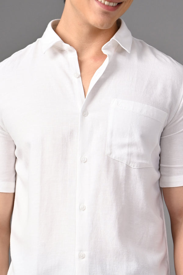 Premium Half Sleeve Linen Shirt - Pure White alternate view