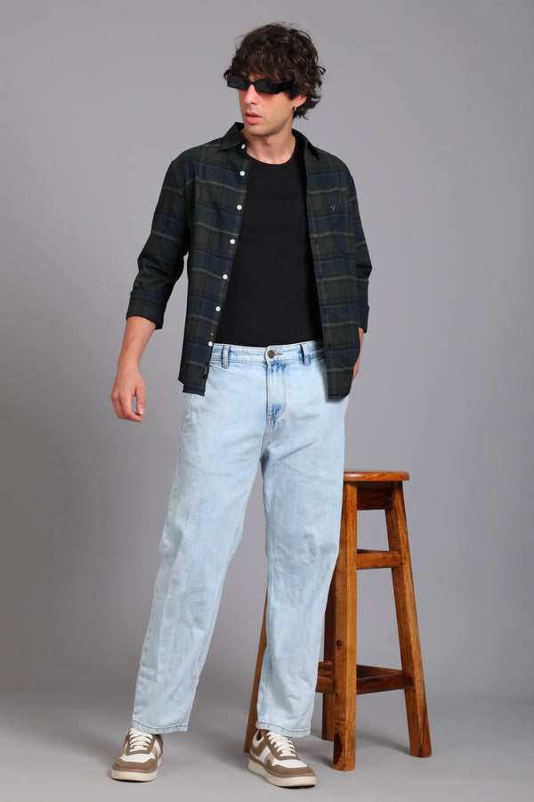 Checked Cotton Casual Shirt - Green & Navy