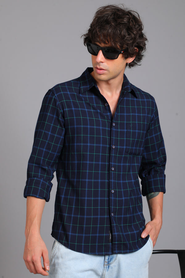 Checked Cotton Casual Shirt - Navy Blue (image 2)