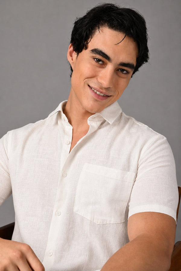 IVYN Signature Series Pure Linen White Half Sleeve Shirt (image 3)