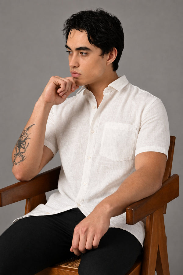 IVYN Signature Series Pure Linen White Half Sleeve Shirt (image 6)