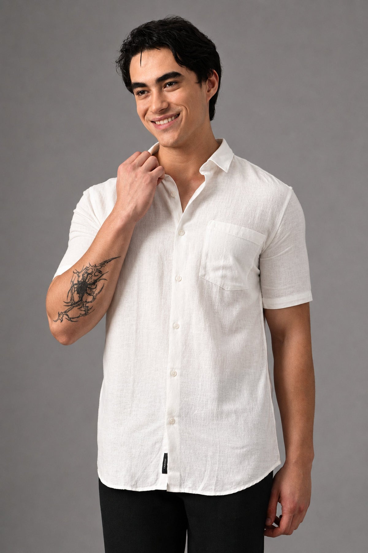 IVYN Signature Series Pure Linen White Half Sleeve Shirt