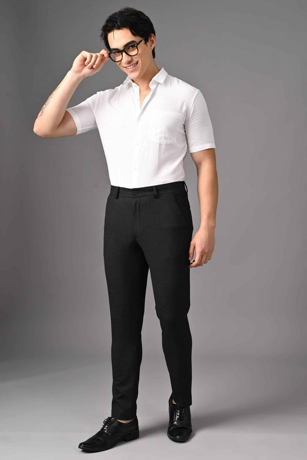 Ankle-Fit Stretch Trouser - Mélange Charcoal Black