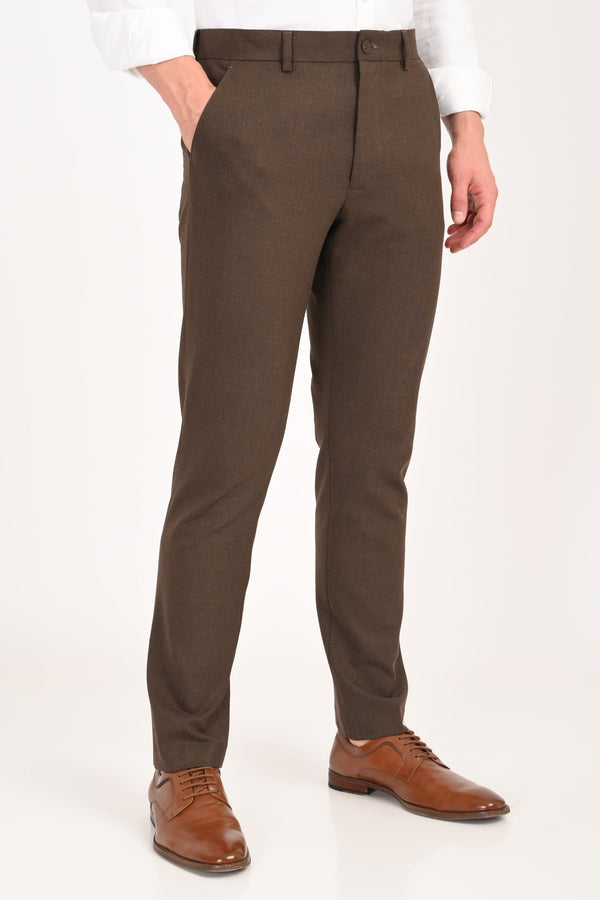 Brown Mélange – Ultra Slim Fit 4-Way Stretch Formal Trouser (image 1)