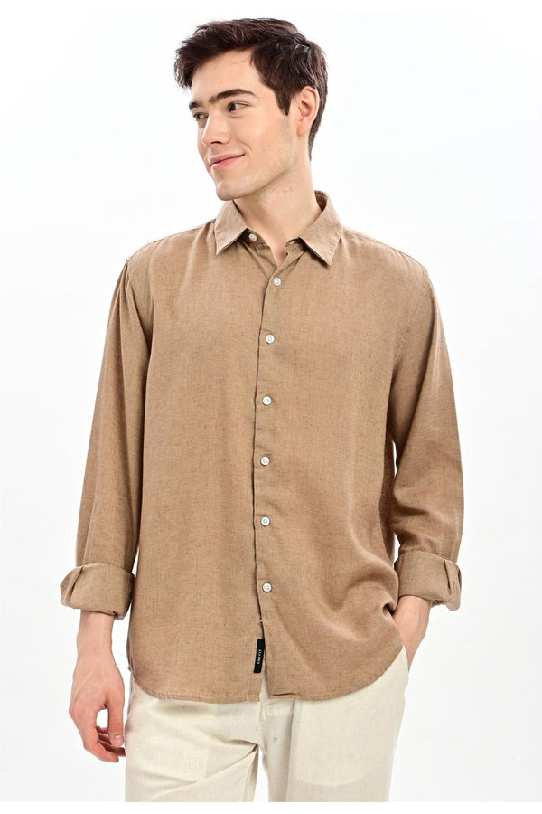 Camel Textured Relaxed-Fit Shirt for Men - IVYN