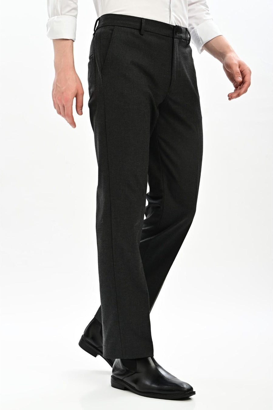 Charcoal Mélange Straight Fit Formal Trousers