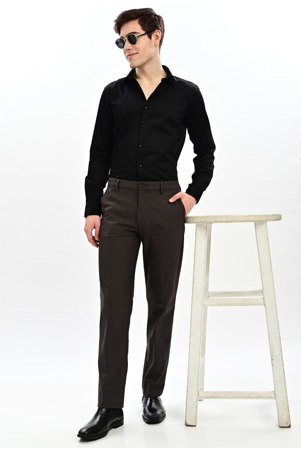 Espresso Brown Flat-Front Formal Trousers for Men - IVYN